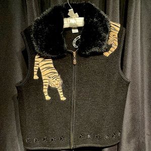 Lisa International Wool Embroidered Tiger Vest Size Med